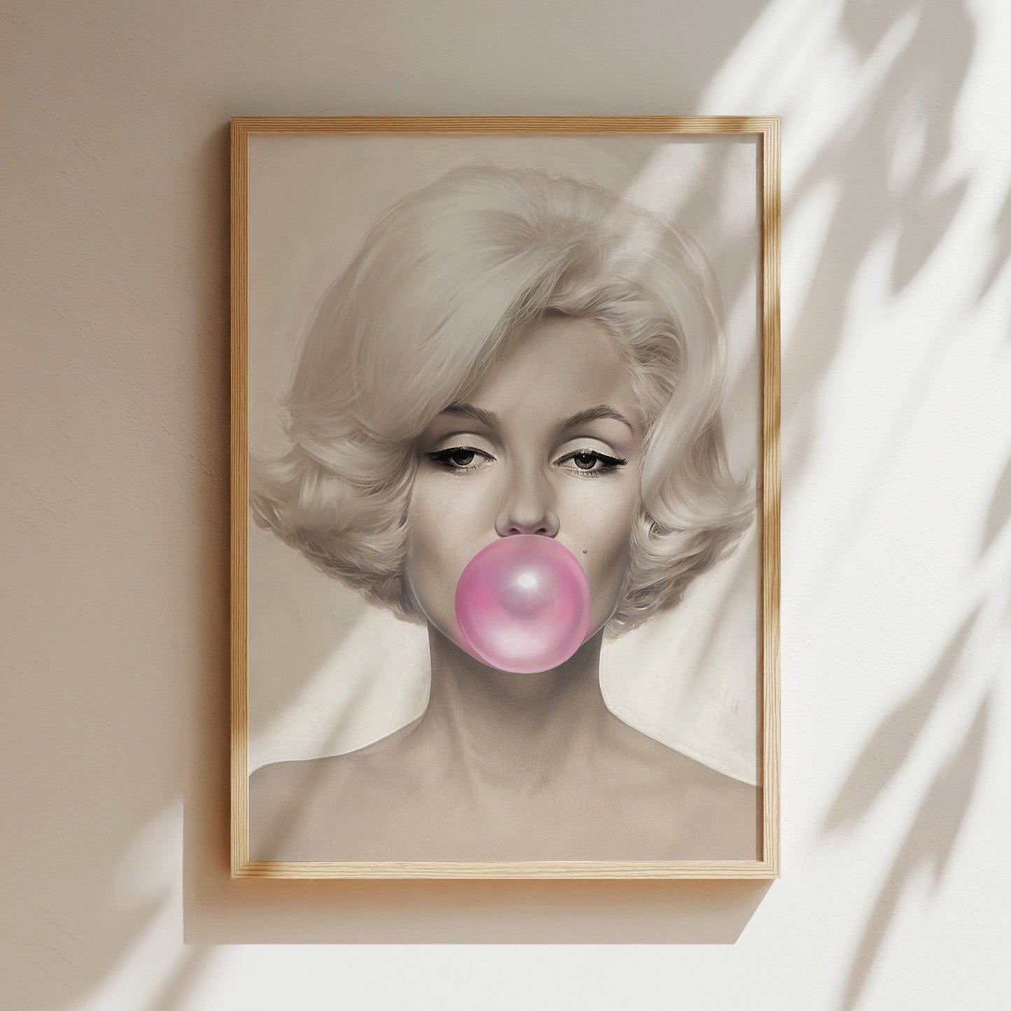 Marilyn Monroe Blowing Bubble Wall Art - Iconic Pop Culture Color Portrait Print, Fun Retro Poster for Glam Bedrooms or Bold Gallery Walls