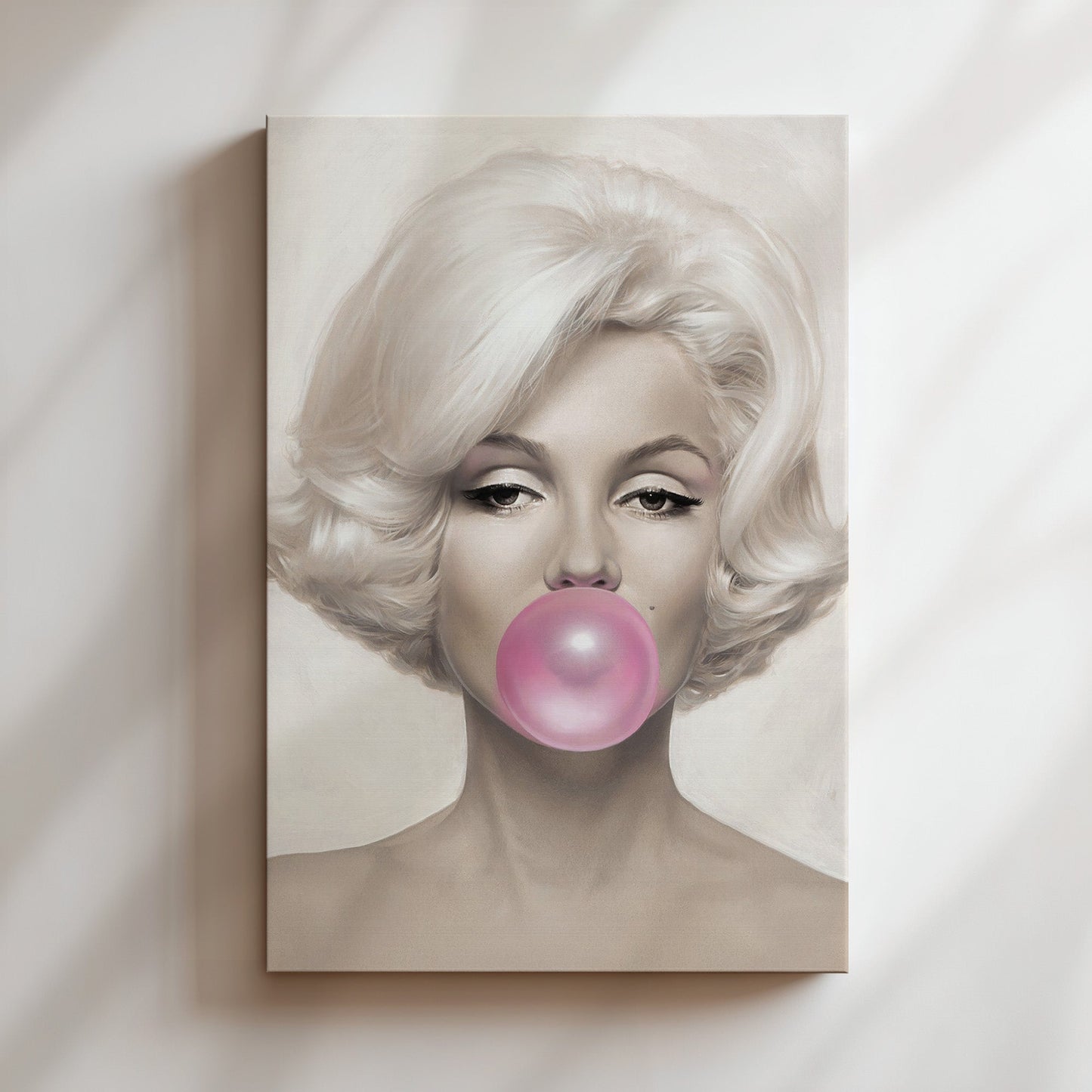 Marilyn Monroe Blowing Bubble Wall Art - Iconic Pop Culture Color Portrait Print, Fun Retro Poster for Glam Bedrooms or Bold Gallery Walls