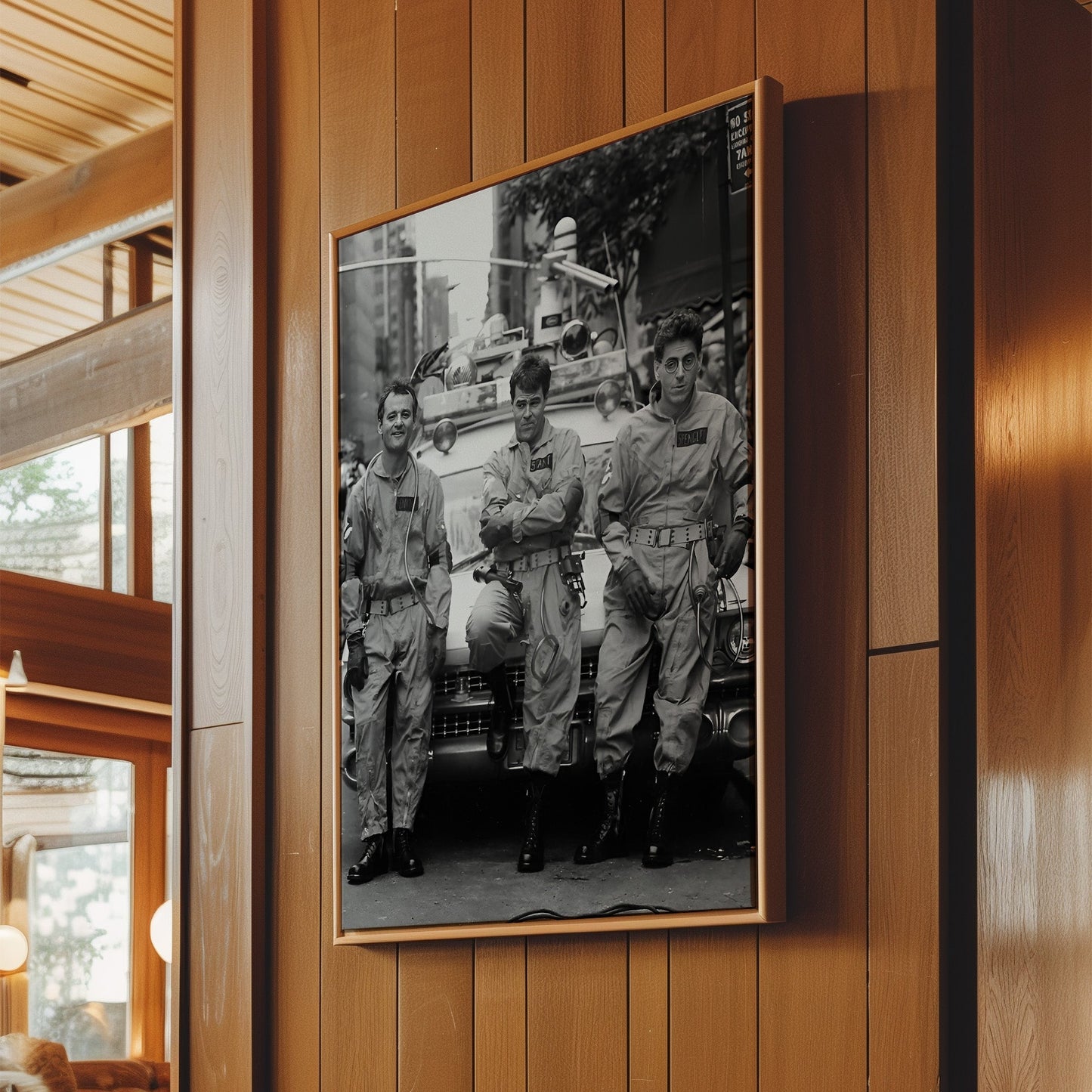 Ghostbusters Cast Poster  -œ Classic 80s Movie Wall Art in Black & White, Bill Murray & Ecto-1 Print for Fans of Retro Cinema & Pop Culture