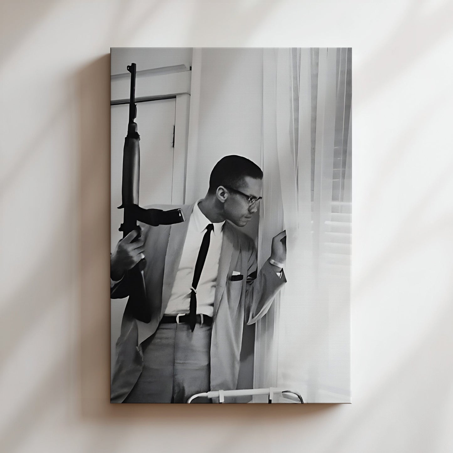 Malcolm X with Rifle Wall Art - Powerful Civil Rights Poster, Historical Leader Print for Study or Social Justice Advocate's Space