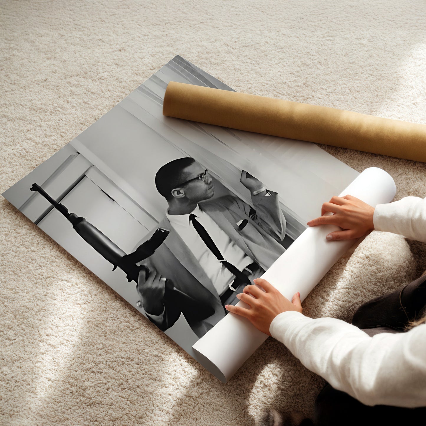 Malcolm X with Rifle Wall Art - Powerful Civil Rights Poster, Historical Leader Print for Study or Social Justice Advocate's Space