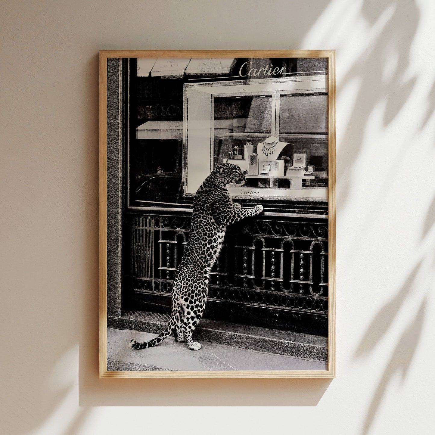 Leopard at Jewelry Store Wall Art - Chic Animal Print Poster, Fashionable Wildlife Decor for Glamorous Bedroom or Boutique Space