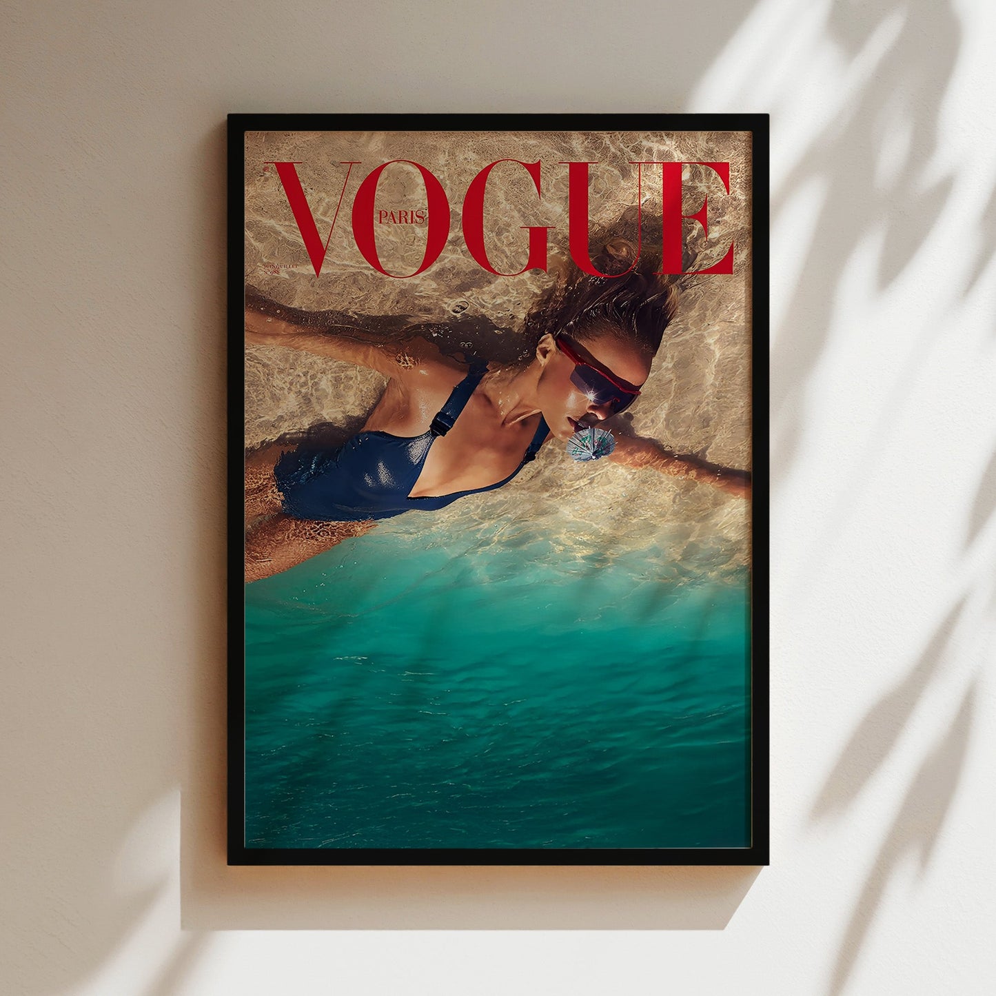 Vogue Beach Cover Poster - Underwater Fashion Photography Print, Summer Glam Editorial Wall Art for Coastal Interiors or Fashion Lovers