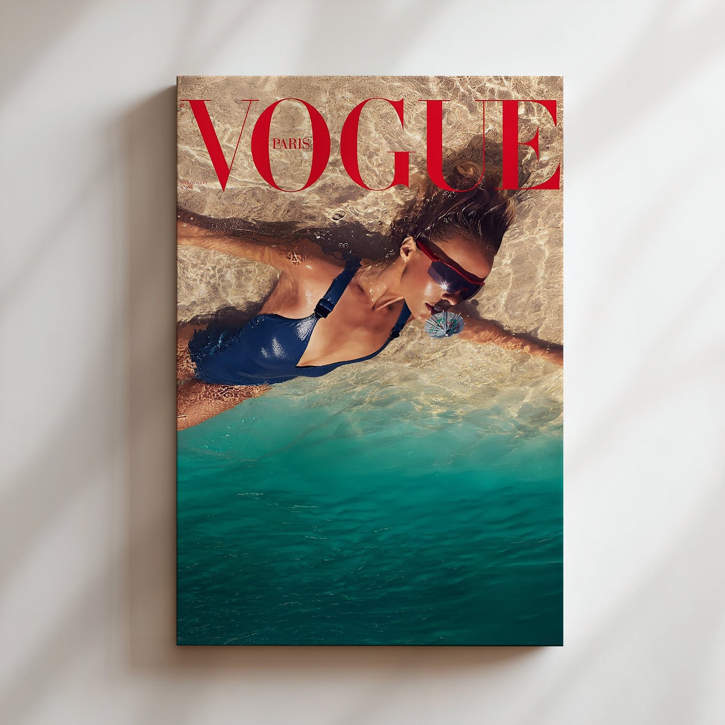 Vogue Beach Cover Poster - Underwater Fashion Photography Print, Summer Glam Editorial Wall Art for Coastal Interiors or Fashion Lovers