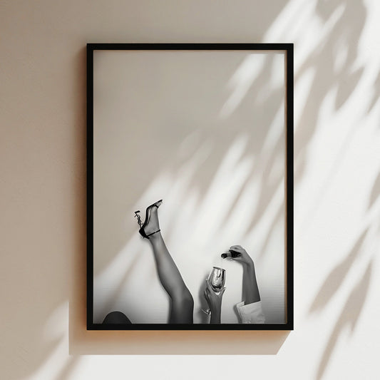 The Good Life Wall Art - Black & White Feminine Minimalist Poster, Chic Legs Up Photo Print for Modern Bedrooms or Glam Fashion Spaces