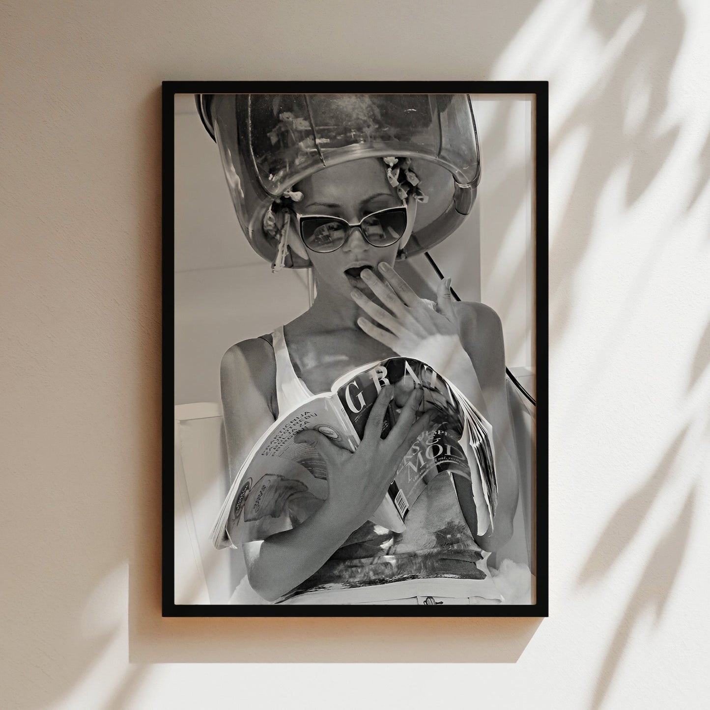 Woman at the Hair Salon Wall Art - Retro Black & White Glamour Print, Vintage Beauty Poster for Salons, Bathrooms or Chic Interiors