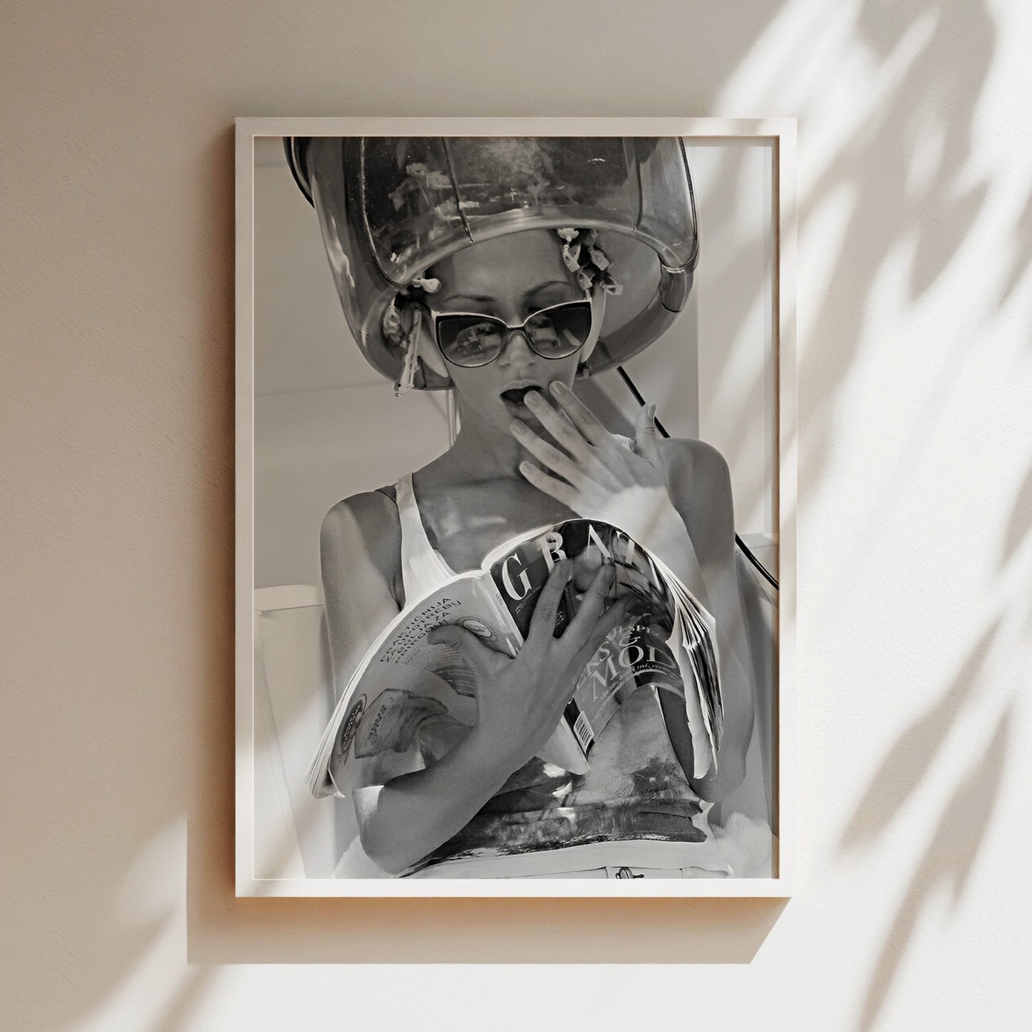 Woman at the Hair Salon Wall Art - Retro Black & White Glamour Print, Vintage Beauty Poster for Salons, Bathrooms or Chic Interiors