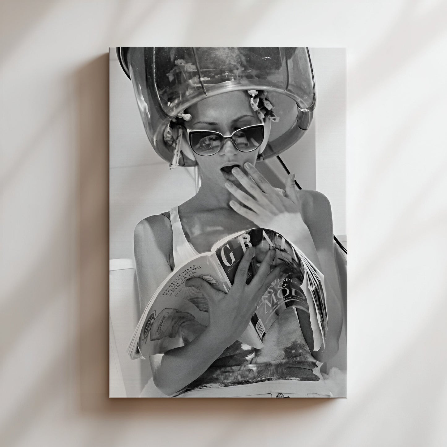 Woman at the Hair Salon Wall Art - Retro Black & White Glamour Print, Vintage Beauty Poster for Salons, Bathrooms or Chic Interiors