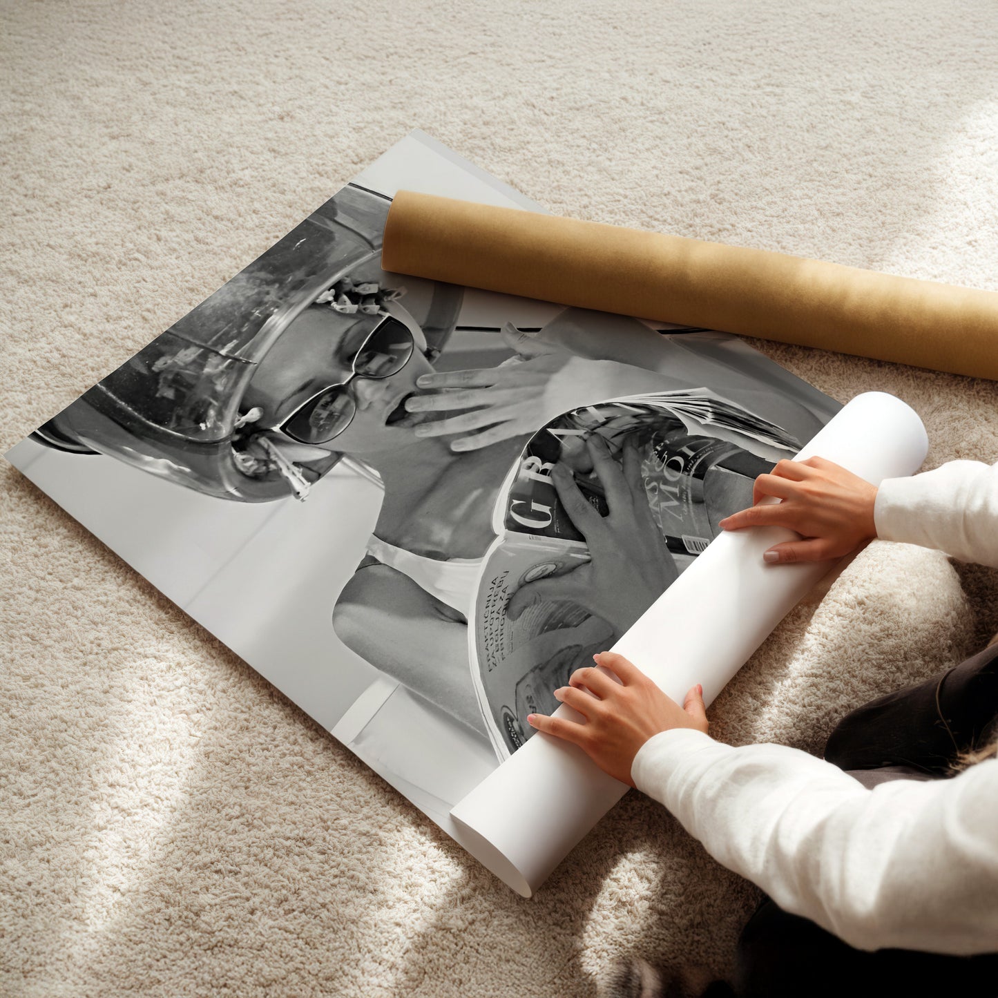 Woman at the Hair Salon Wall Art - Retro Black & White Glamour Print, Vintage Beauty Poster for Salons, Bathrooms or Chic Interiors