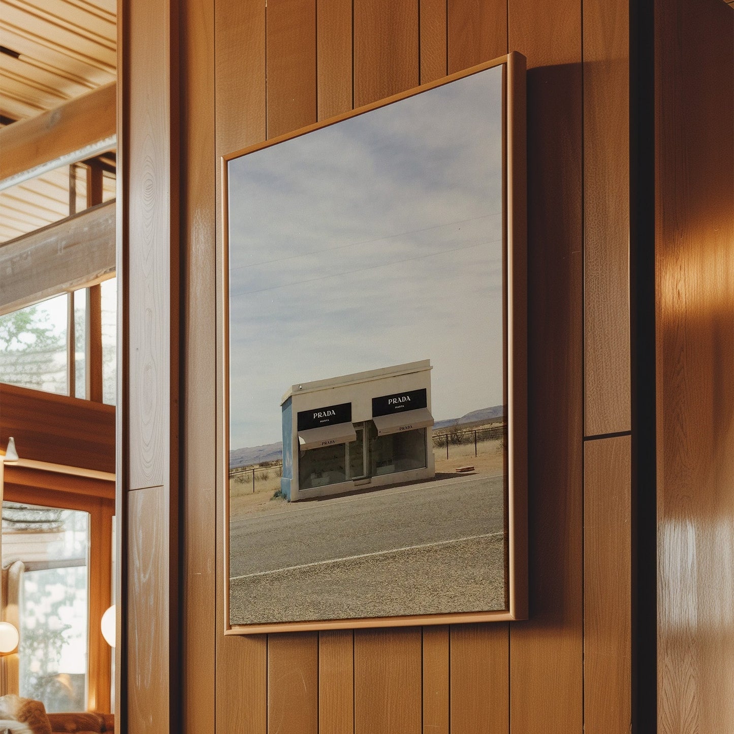 Prada Marfa Wall Art - Iconic Fashion Landmark Poster, Minimalist Black & White Print for Chic Bedrooms or Modern Living Spaces