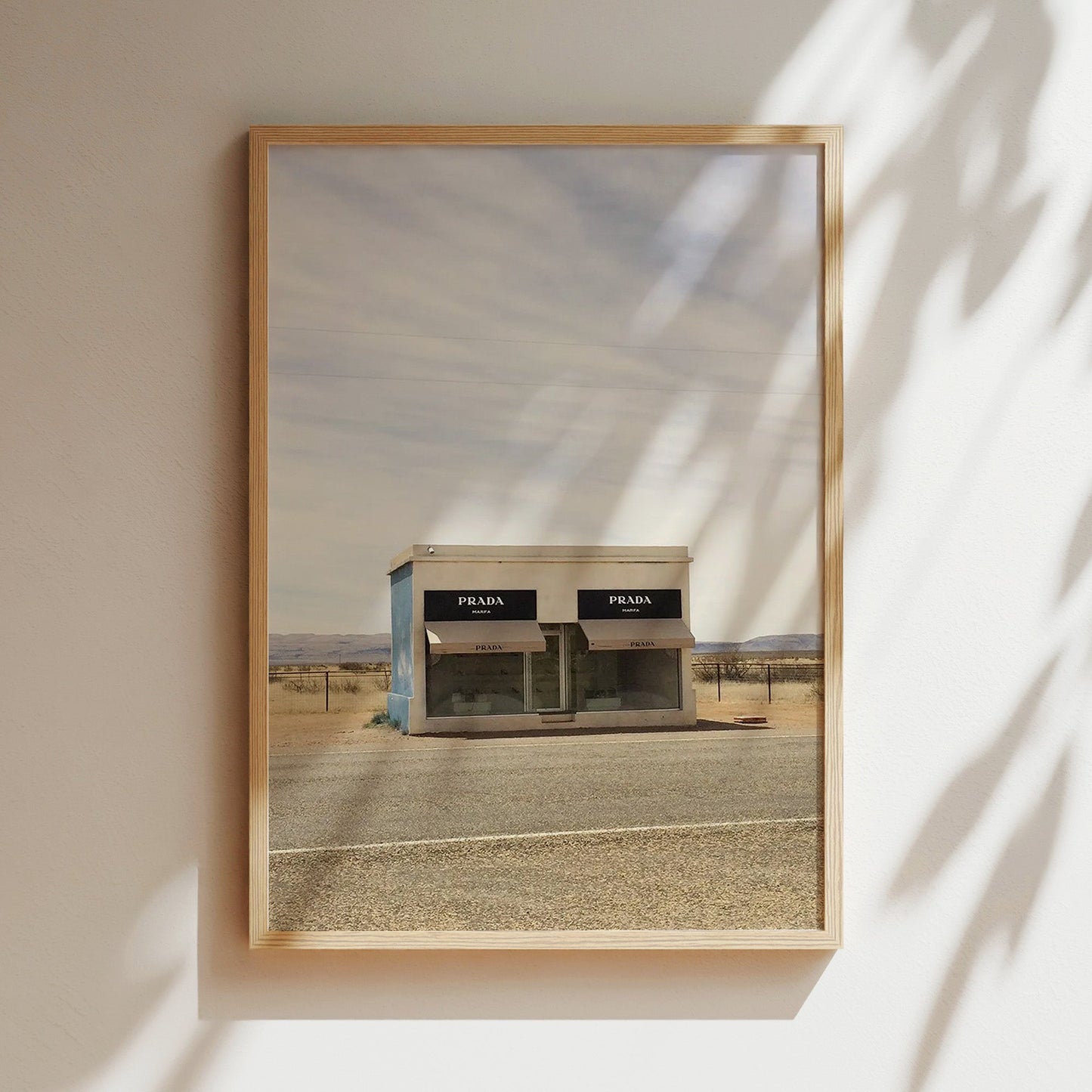 Prada Marfa Wall Art - Iconic Fashion Landmark Poster, Minimalist Black & White Print for Chic Bedrooms or Modern Living Spaces