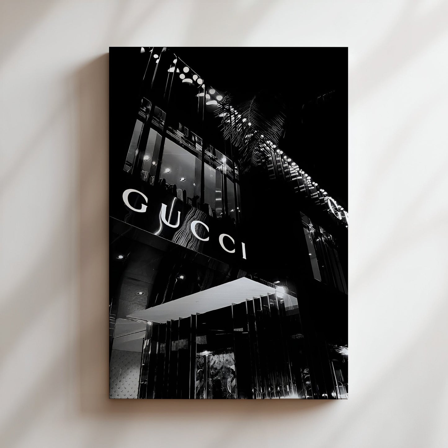 Gucci Storefront Poster  -œ Luxe Black & White Fashion Photography Print, Modern High-End Wall Art for Dressing Rooms or Glam Interiors
