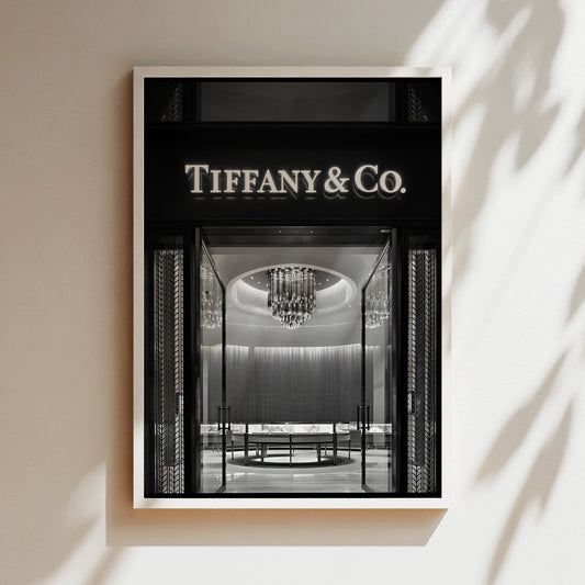 Tiffany & Co. Storefront Poster - Elegant Black & White Luxury Print, Iconic Jewelry Boutique Wall Art for Glam Bedrooms or Chic Decor