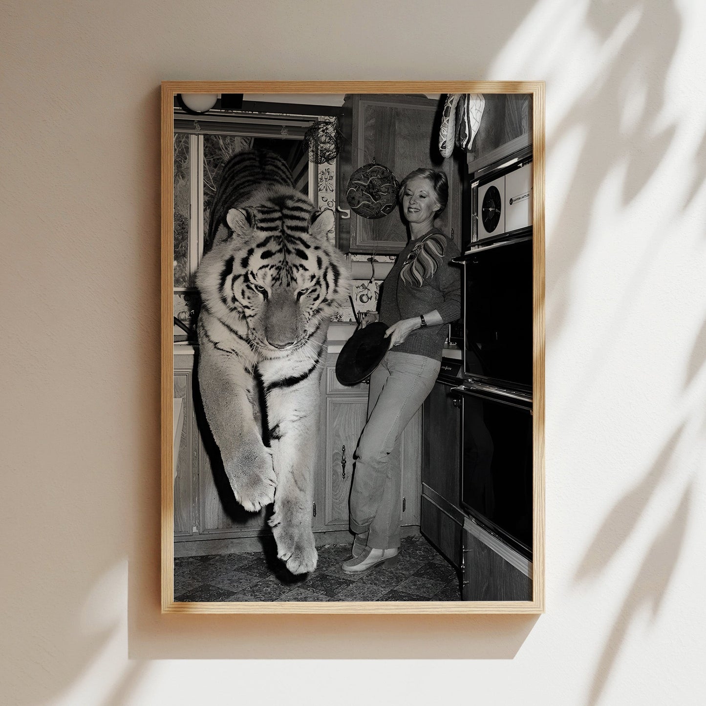 Tiger Who Came to Tea Wall Art - Surreal Black & White Animal Photo, Retro Kitchen Print for Bold Interiors, Lounges or Conversation Walls