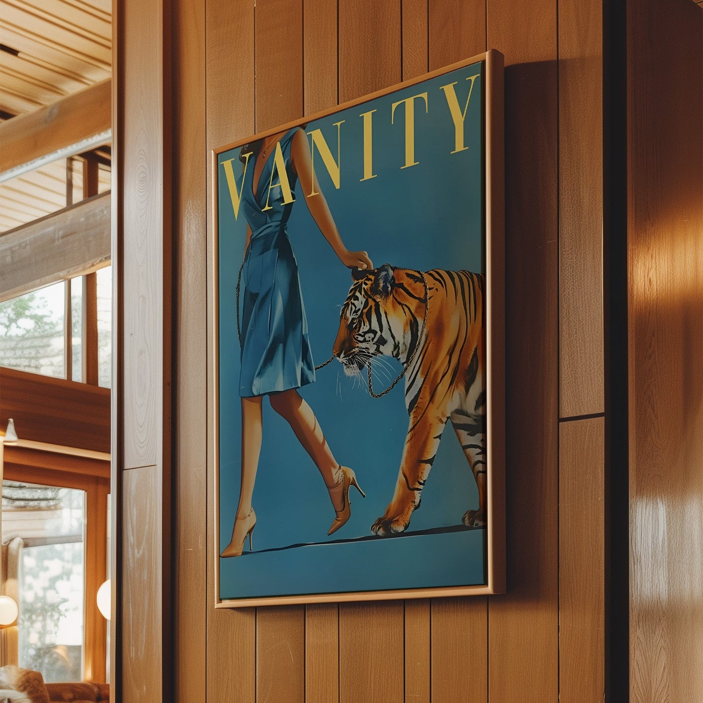 Vanity Fair Walking the Tiger Wall Art - Glam Editorial-Style Print, Bold Fashion Illustration Poster for Chic Bedrooms or Stylish Interiors