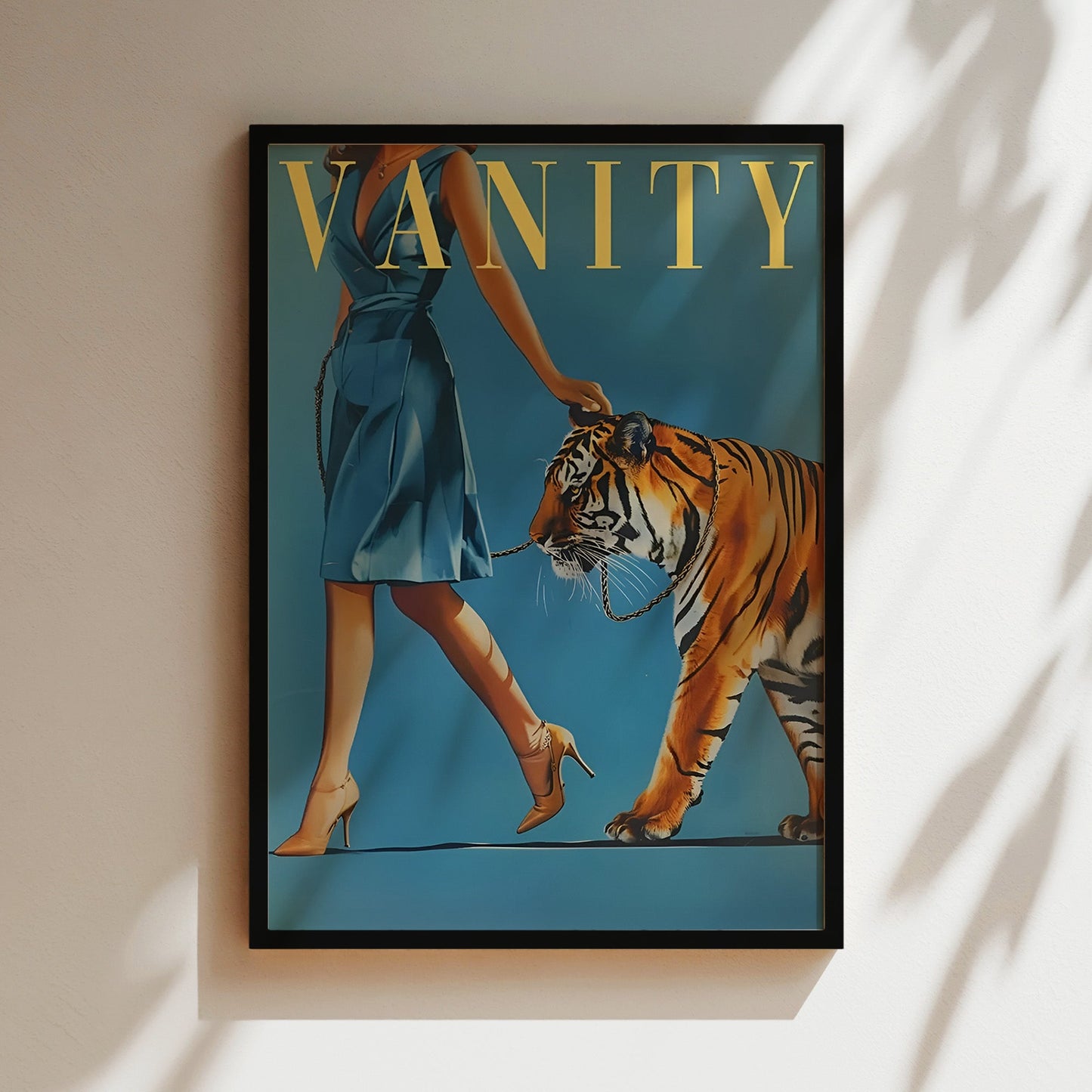 Vanity Fair Walking the Tiger Wall Art - Glam Editorial-Style Print, Bold Fashion Illustration Poster for Chic Bedrooms or Stylish Interiors