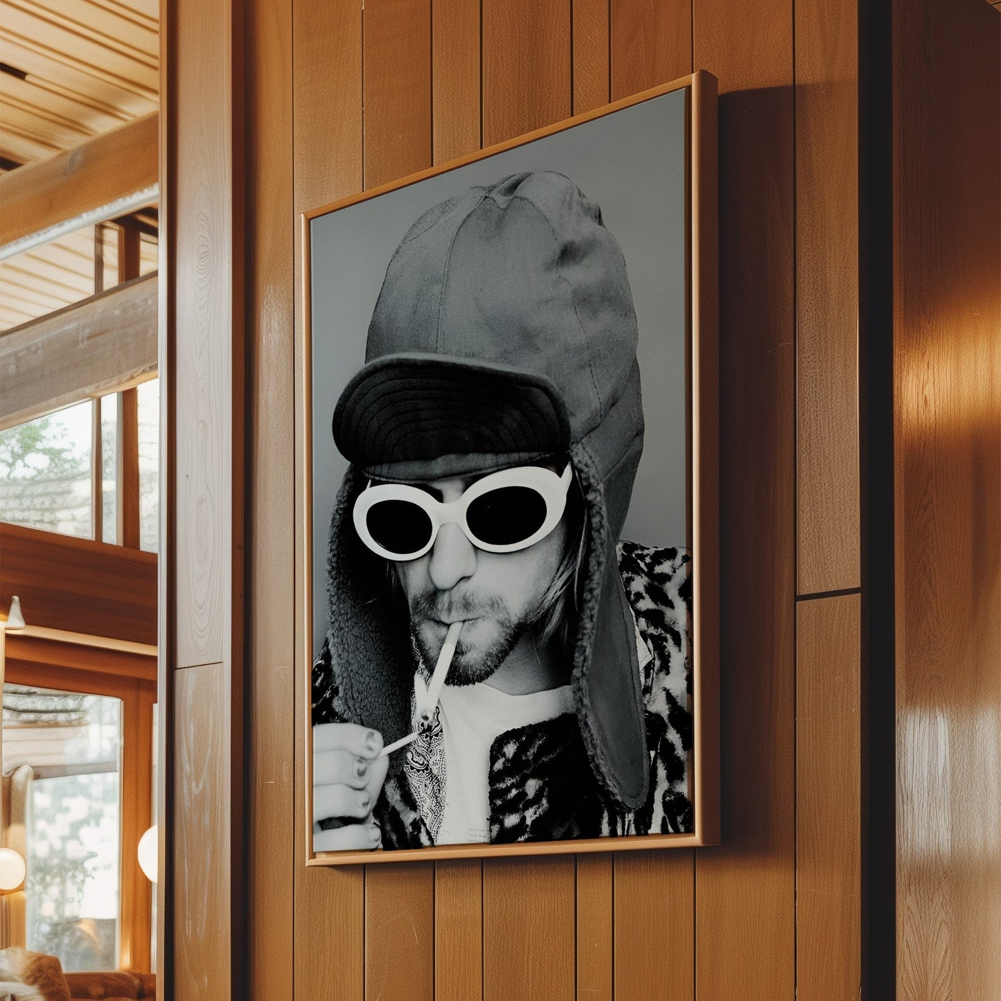 Kurt Cobain Lights Up Wall Art - Grunge Music Poster, Iconic Rock Illustration, Nirvana Canvas Print, 90s Legend Decor, Edgy Artwork