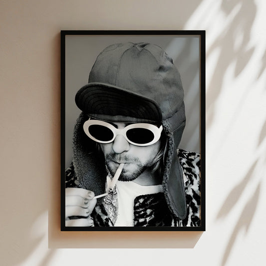 Kurt Cobain Lights Up Wall Art - Grunge Music Poster, Iconic Rock Illustration, Nirvana Canvas Print, 90s Legend Decor, Edgy Artwork