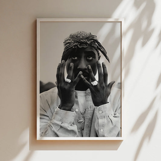Tupac Westside Poster - Black & White Hip-Hop Legend Wall Art, Iconic Rap Portrait Print for Music Fans, Studios or Street-Inspired Decor