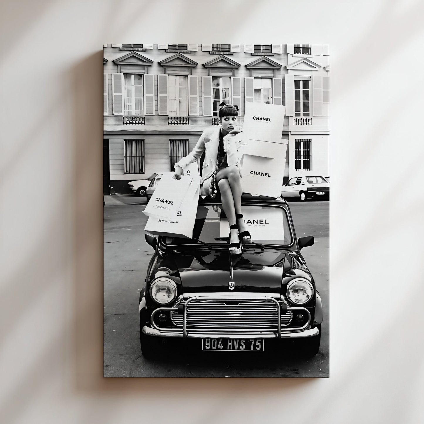 Chanel Car Fashion Wall Art - Luxury Brand Poster, Retro Automobile Print, Designer Decor, High Fashion Canvas, Chic Typography Sign