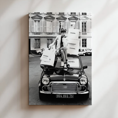 Chanel Car Fashion Wall Art - Luxury Brand Poster, Retro Automobile Print, Designer Decor, High Fashion Canvas, Chic Typography Sign