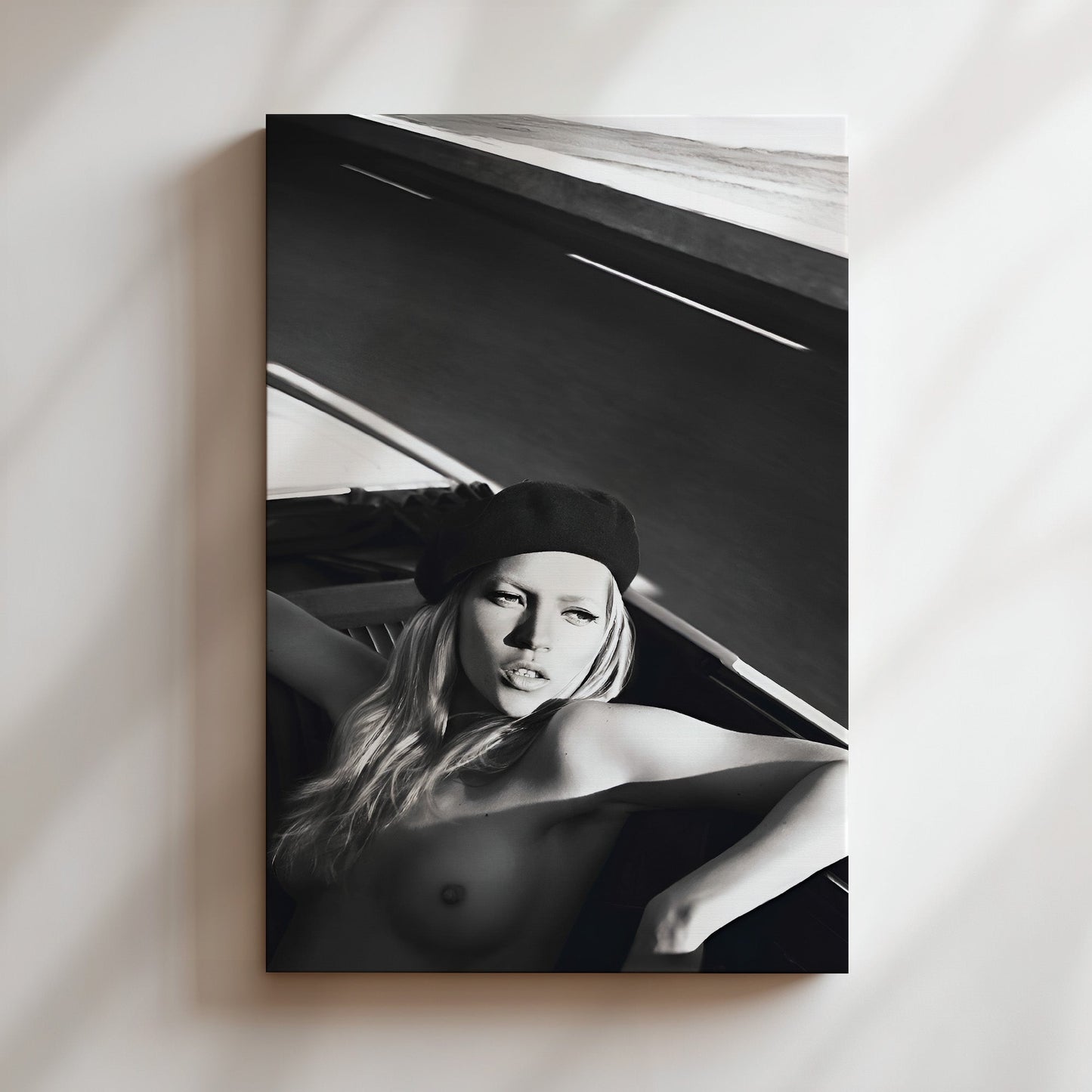 Kate Moss Beret Wall Art - Fashion Icon Poster, Supermodel Illustration Print, Chic Canvas Decor, Stylish Portrait Sign, Trendy Home Accent
