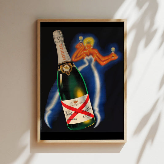 Vintage Castellane Champagne Poster - French Celebration Wall Art, Bold Neon-Inspired Wine Print for Bars, Kitchens or Retro Interiors