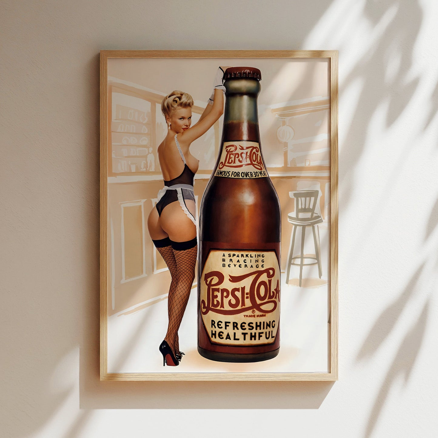 Pepsi Cola Pinup Girl Wall Art - Vintage Advertising Poster, Retro Americana Print for Kitchen, Bar, or Nostalgic Home Decor