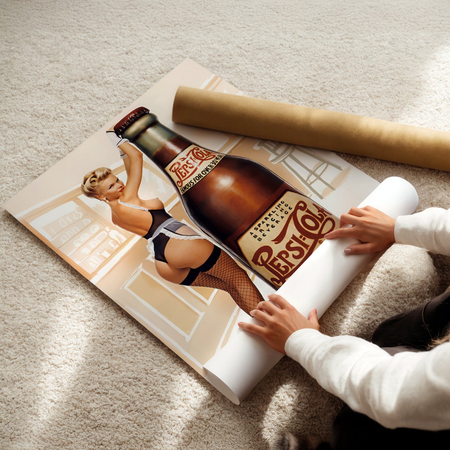 Pepsi Cola Pinup Girl Wall Art - Vintage Advertising Poster, Retro Americana Print for Kitchen, Bar, or Nostalgic Home Decor