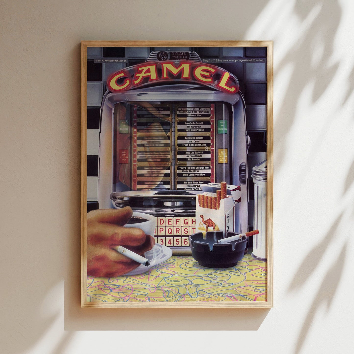 Camel Tobacco Jukebox Ad Wall Art - Vintage Music Poster, Retro Smoking Advertisement, 70's Bar Decor, Classic Americana Canvas